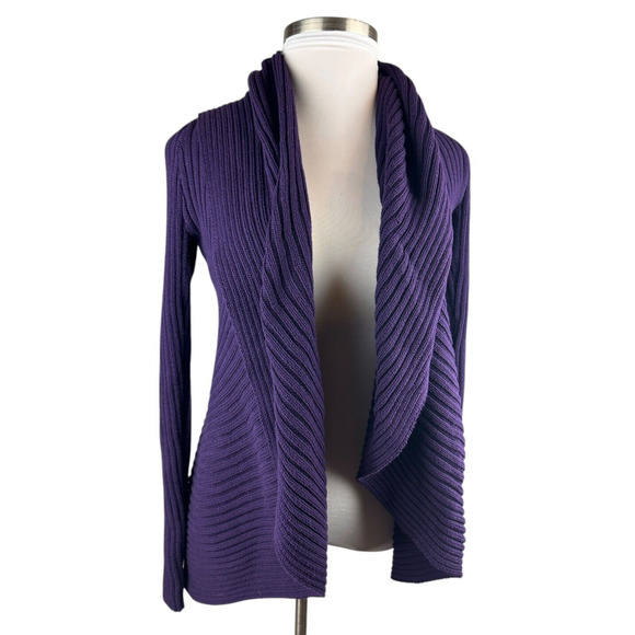 Ralph Lauren Ribbed Open Front Drape Shawl Cardigan Purple Women's Size L/XL - Picture 4 of 16